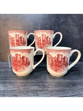 Set 4 Johnson Brothers Old Britain Castles Pink 1883 Ragland Castle Mugs